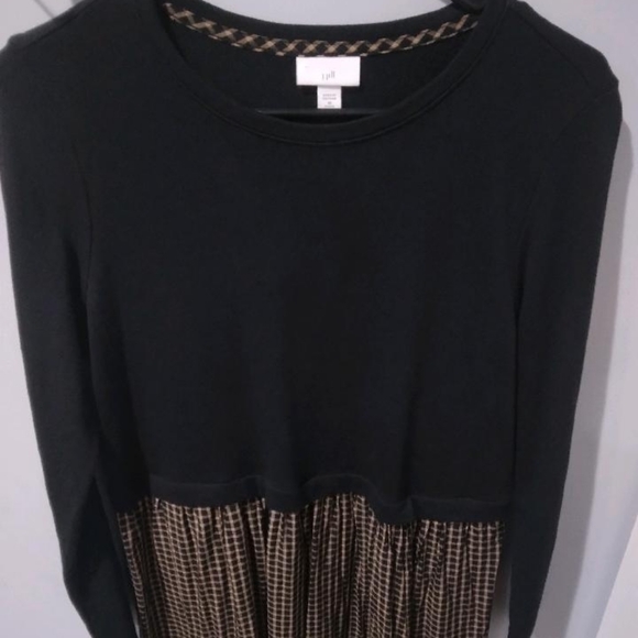 J Jill Mixed Media Black Tan Plaid Long Sleeve Dress Womens MP Medium Petite - Picture 16 of 16